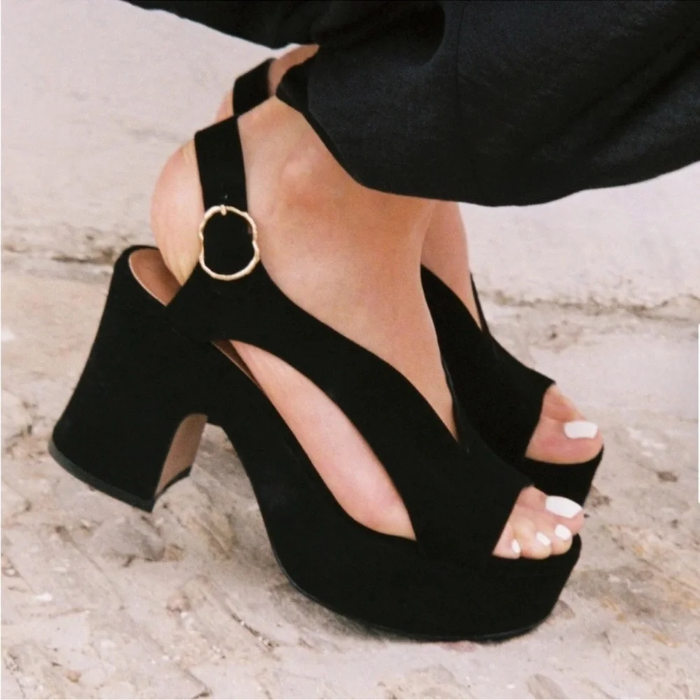 Nomasei Taxi Sandals, Elegant Black Women's Platform Sandals 36.5